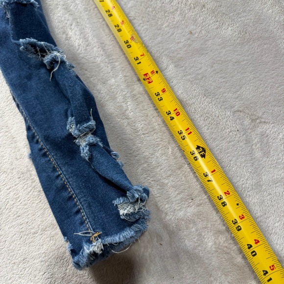 Womens Blue Denim Skinny Jeans Distressed Ripped High Rise Frayed Hem Size M - Picture 5 of 7